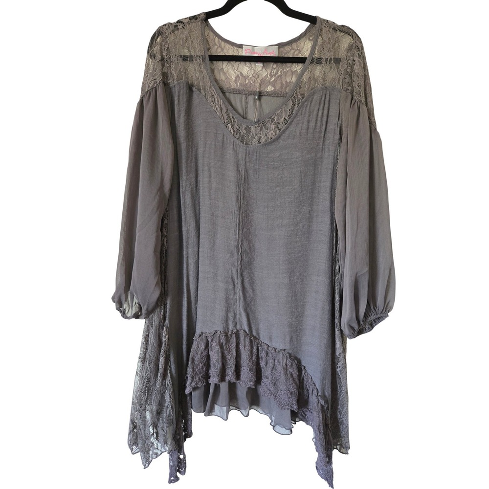 Pretty Angel Womens L Lace Tunic Top Boho Crochet Embroidered WHIMSIGOTH Fairy